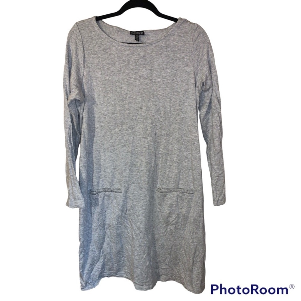 Eileen fisher large sleep shirt dress gray pockets tencel spandex pajamas - Picture 1 of 6